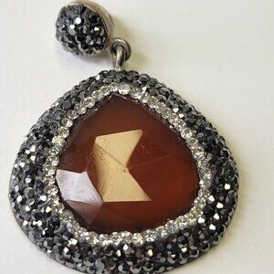 Brown Agate Swaroski Pendant 925 Sterling Silver